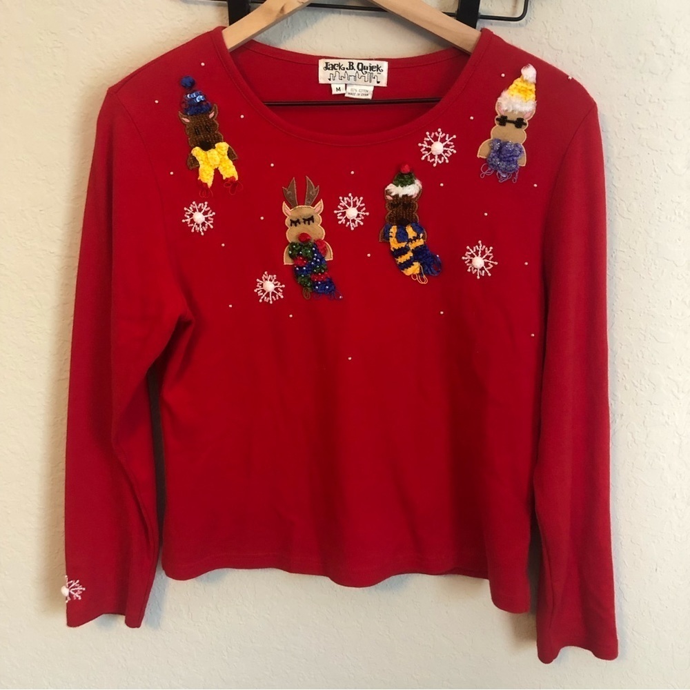 𝅺JACK B Quick vintage red holiday Christmas winter sweater size medium